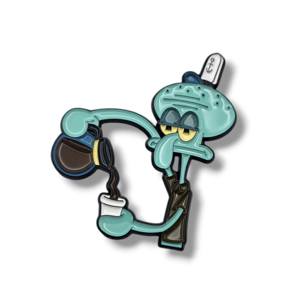 Spongebob SquarePants Squidward Tentacles Pouring Coffee Brooch/Pin